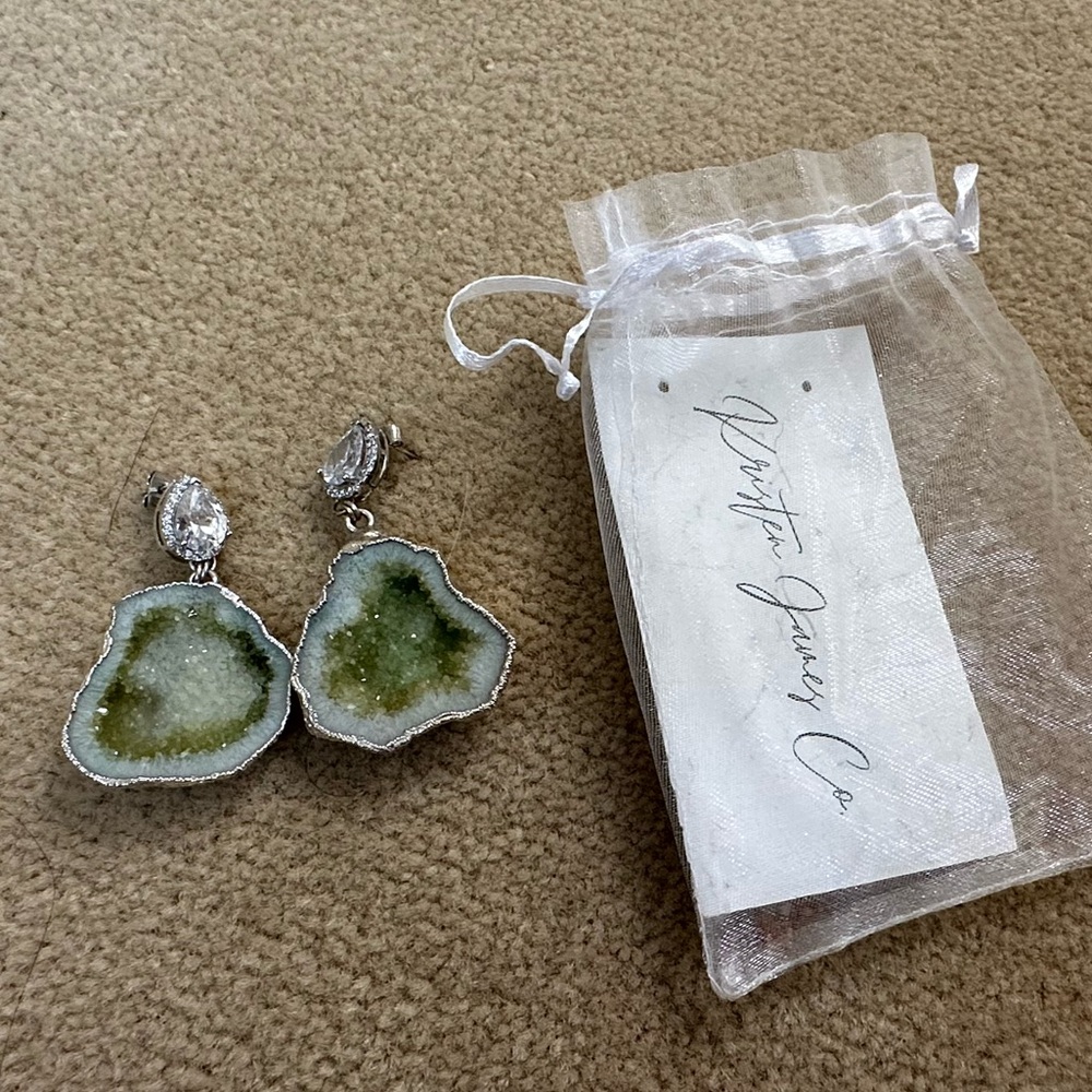KRISTEN JAMES Druzy Sage Geode Earrings
